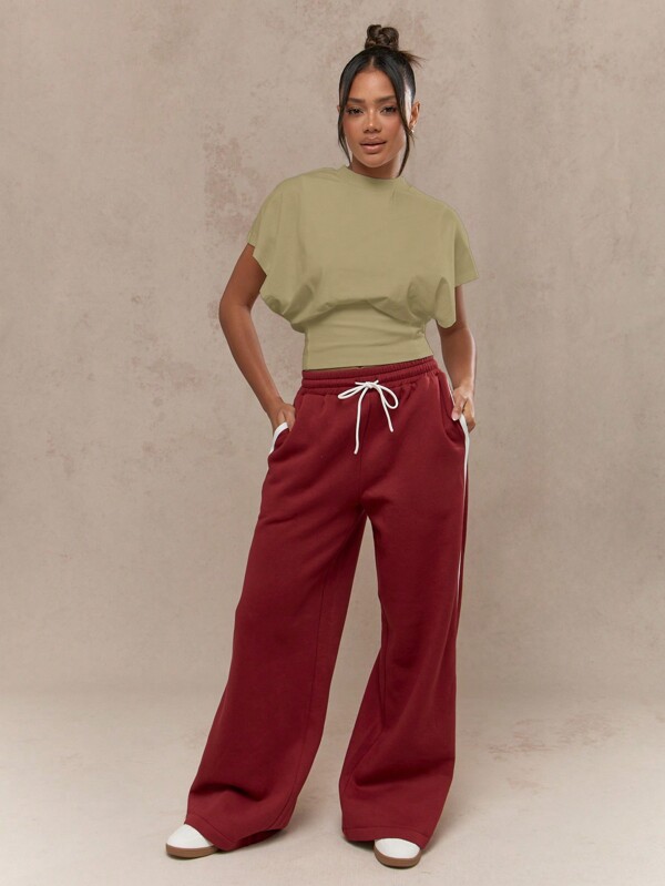 Missguided MISSGUIDED Oversized Cropped Top With Dolman Sleeves And Cinched Waist