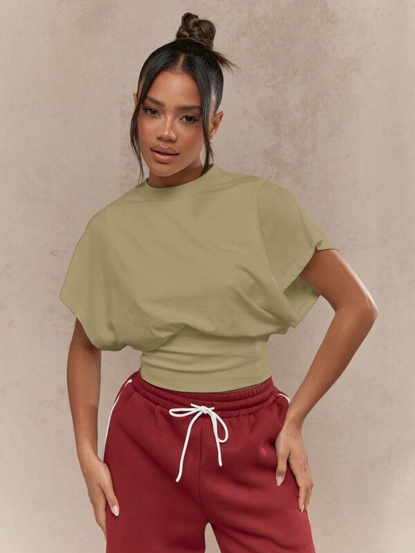 missguided MISSGUIDED Oversized Cropped Top With Dolman Sleeves And Cinched Waist