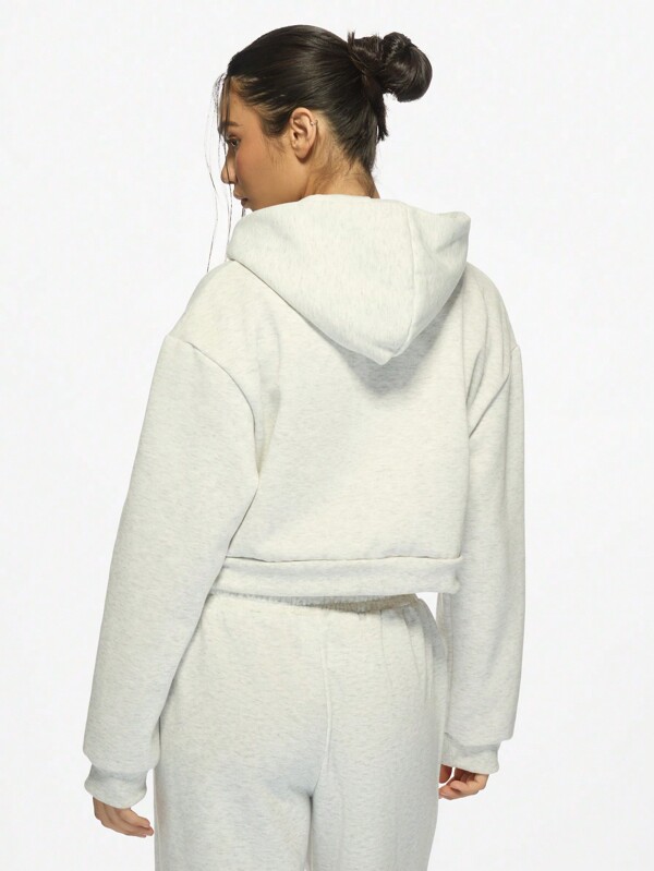 Missguided MISSGUIDED Oversized Cropped Zip-Up Hoodie Sweatshirt