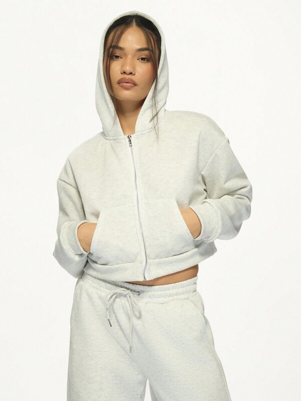 missguided MISSGUIDED Oversized Cropped Zip-Up Hoodie Sweatshirt