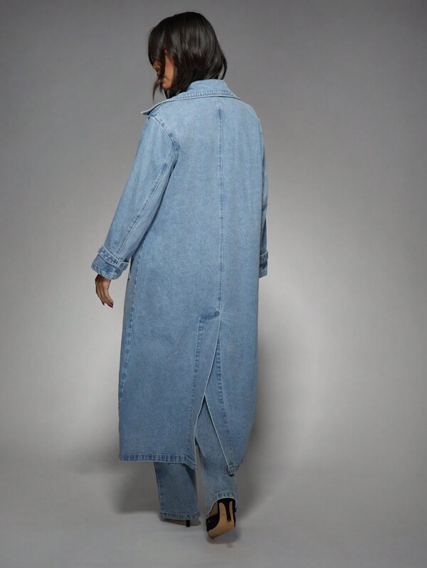 Missguided MISSGUIDED Oversized Denim Double Breasted Trench Coat