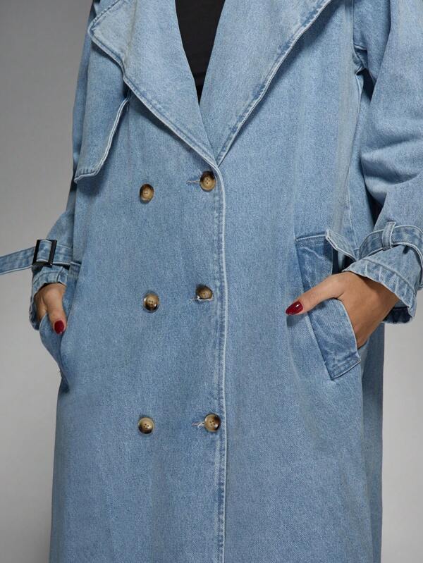 Missguided MISSGUIDED Oversized Denim Double Breasted Trench Coat