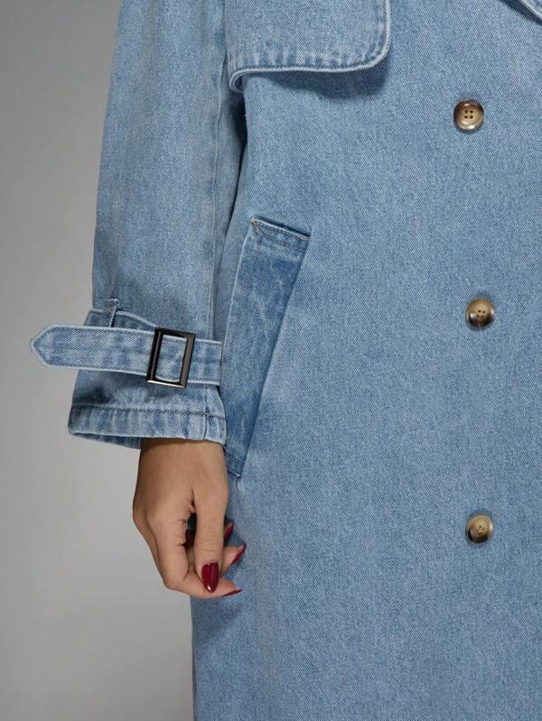 Missguided MISSGUIDED Oversized Denim Double Breasted Trench Coat