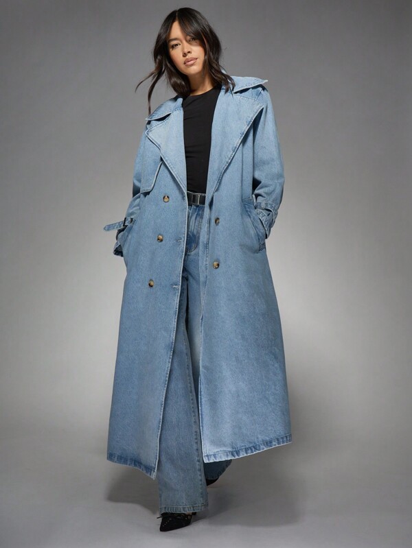 missguided MISSGUIDED Oversized Denim Double Breasted Trench Coat