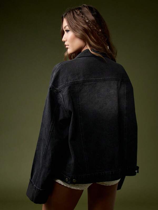 Missguided MISSGUIDED Oversized Denim Trucker Jacket With Distressed Look