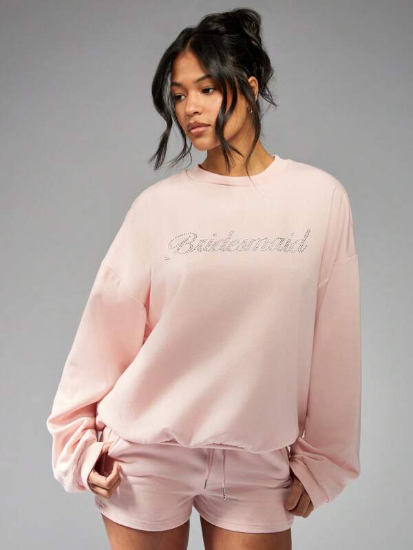 missguided MISSGUIDED Oversized Diamante Bridesmaid Sweatshirt