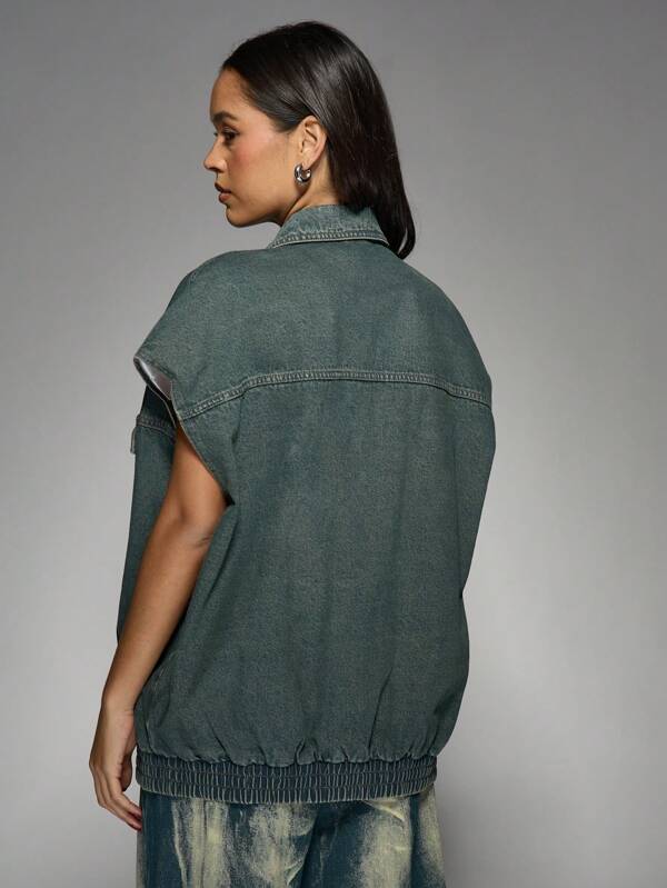 Missguided MISSGUIDED Oversized Distressed Vintage Sleeveless Denim Vest
