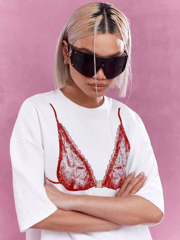 Missguided MISSGUIDED Oversized Dolman Sleeves T-Shirt With Front Print