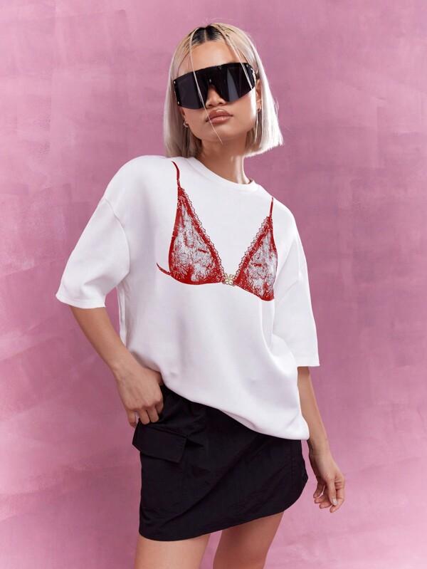 missguided MISSGUIDED Oversized Dolman Sleeves T-Shirt With Front Print