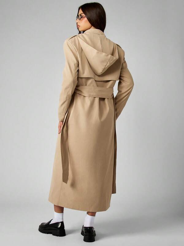 Missguided MISSGUIDED Oversized Double Breasted Trench Coat With Hood And Belt