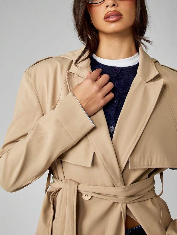 Missguided MISSGUIDED Oversized Double Breasted Trench Coat With Hood And Belt