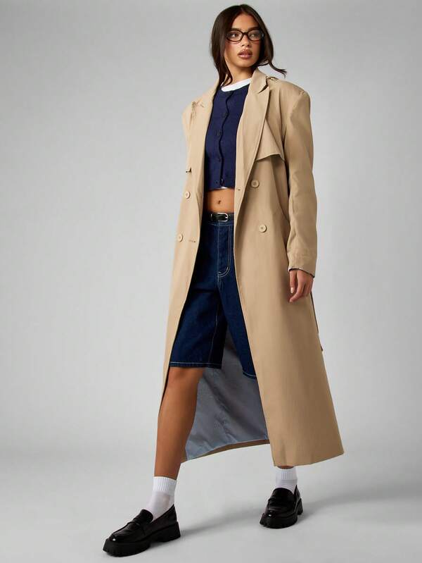 missguided MISSGUIDED Oversized Double Breasted Trench Coat With Hood And Belt