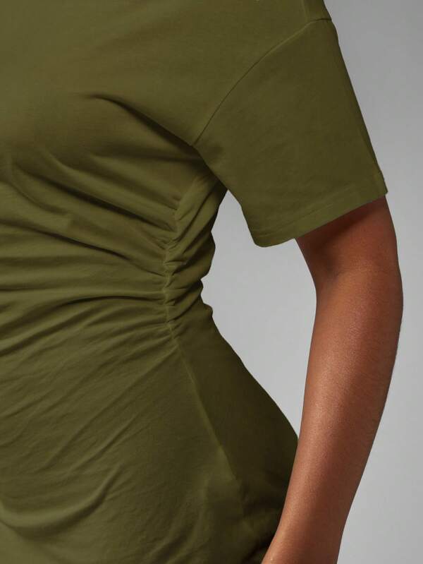 Missguided MISSGUIDED Oversized Draped Silhouette T Shirt With Cinched Waist Detail