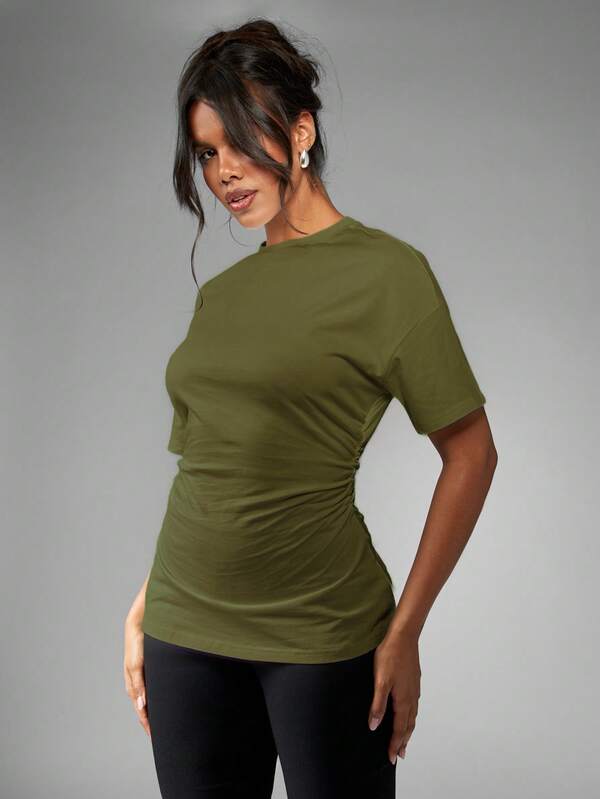 missguided MISSGUIDED Oversized Draped Silhouette T Shirt With Cinched Waist Detail