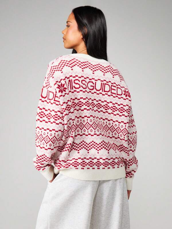 Missguided MISSGUIDED Oversized Fair Isle Christmas Jumper With Crew Neck
