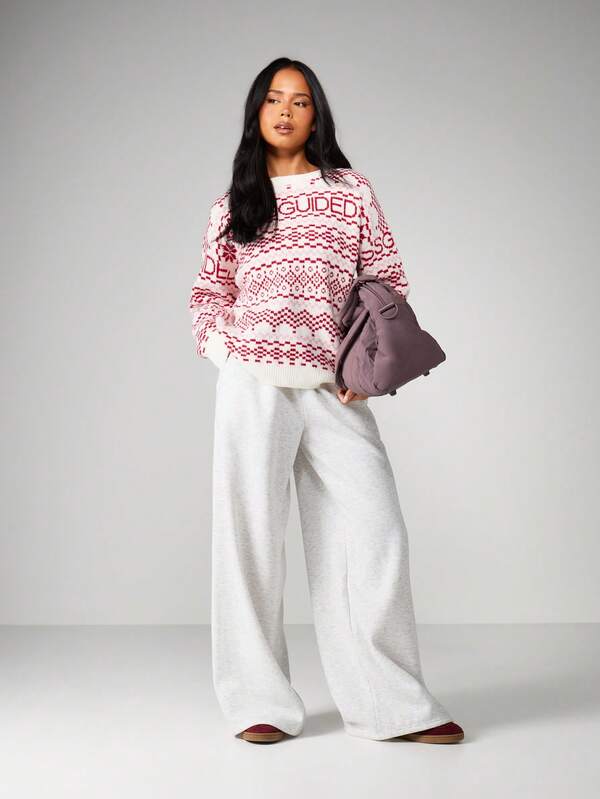 Missguided MISSGUIDED Oversized Fair Isle Christmas Jumper With Crew Neck