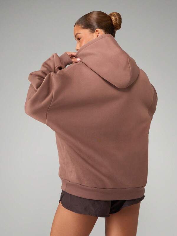 Missguided MISSGUIDED Oversized Fleece Hoodie With Drawstring And Brand Logo