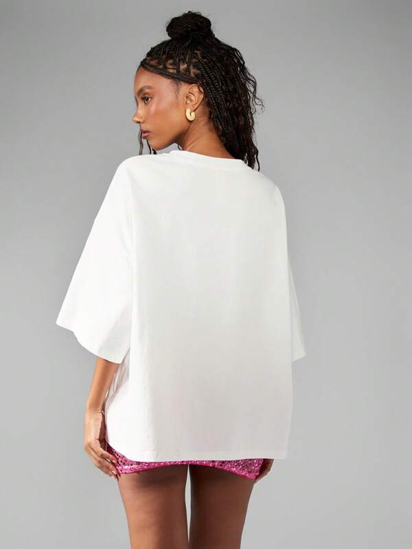 Missguided MISSGUIDED Oversized Floral Graphic Pink Orchid Design Cotton T-Shirt