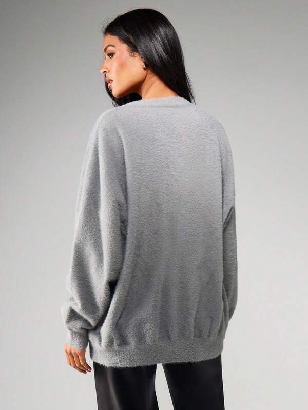 Missguided MISSGUIDED Oversized Fluffy Knit Button Cardigan