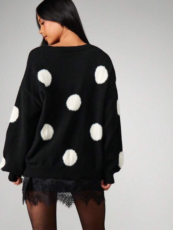 Missguided MISSGUIDED Oversized Fluffy Polka Dot Knitted Sweater