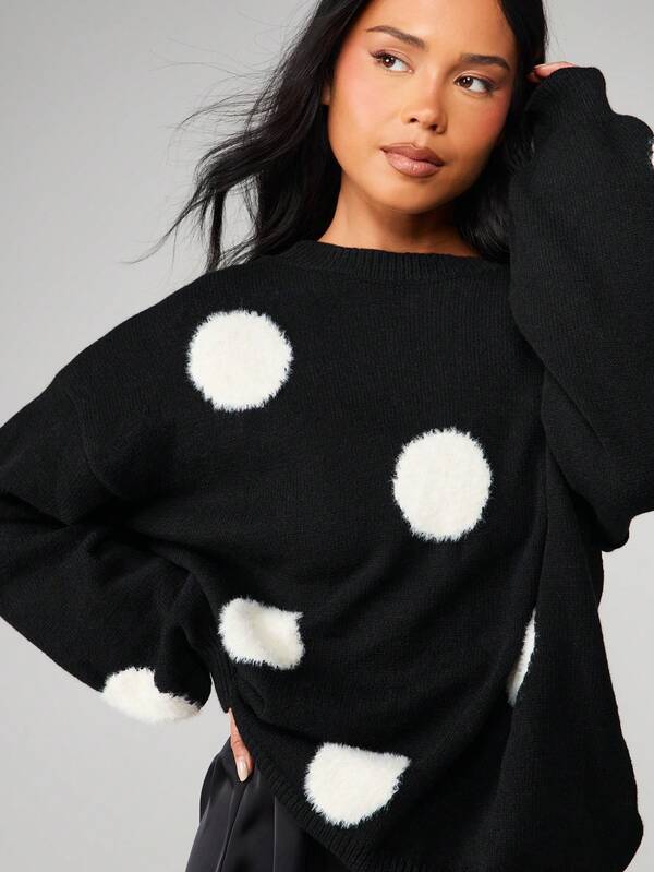 Missguided MISSGUIDED Oversized Fluffy Polka Dot Knitted Sweater