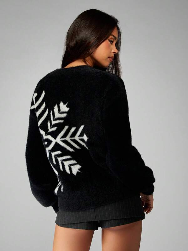 Missguided MISSGUIDED Oversized Fluffy Snowflake Pattern Sweater
