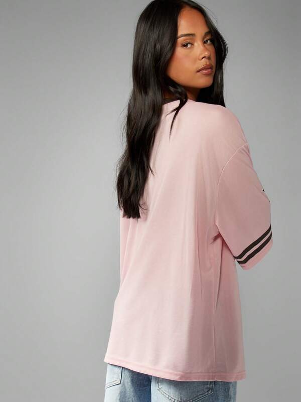 Missguided MISSGUIDED Oversized Football Jersey With Varsity Numbers And V Neck