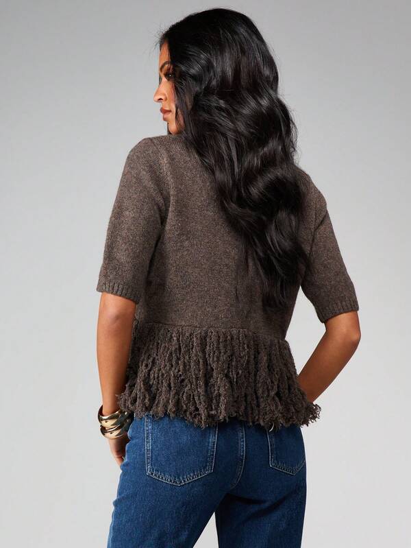 Missguided MISSGUIDED Oversized Fringe Hem Knitted Sweater