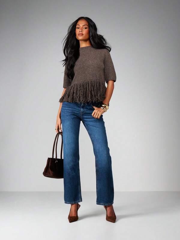 Missguided MISSGUIDED Oversized Fringe Hem Knitted Sweater