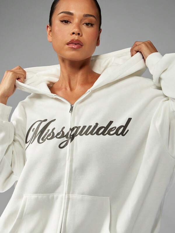 Missguided MISSGUIDED Oversized Full Zip Hoodie With Brand Logo