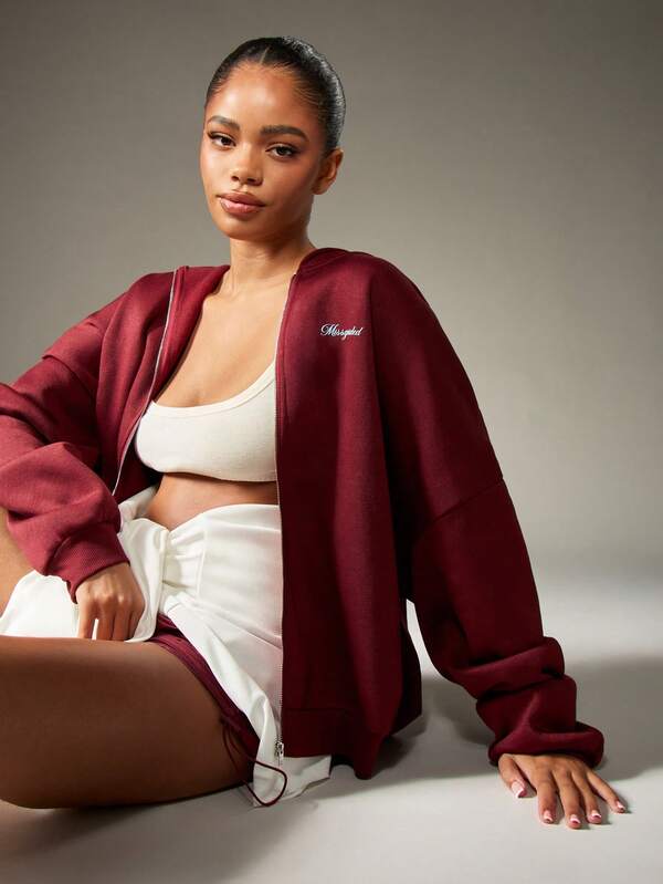 Missguided MISSGUIDED Oversized Full Zip Hoodie With Drawstring Hood