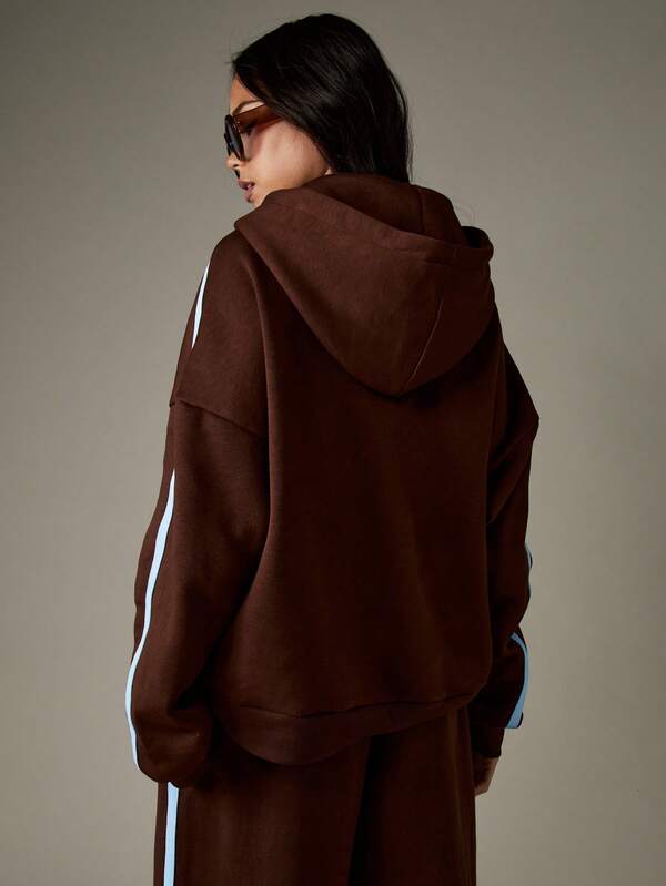 Missguided MISSGUIDED Oversized Full Zip Hoodie With Side Stripes