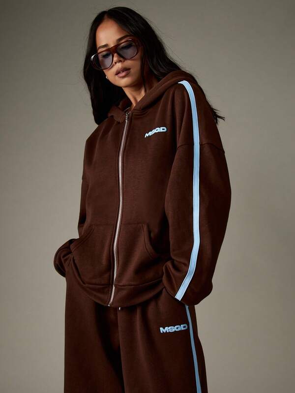 Missguided MISSGUIDED Oversized Full Zip Hoodie With Side Stripes