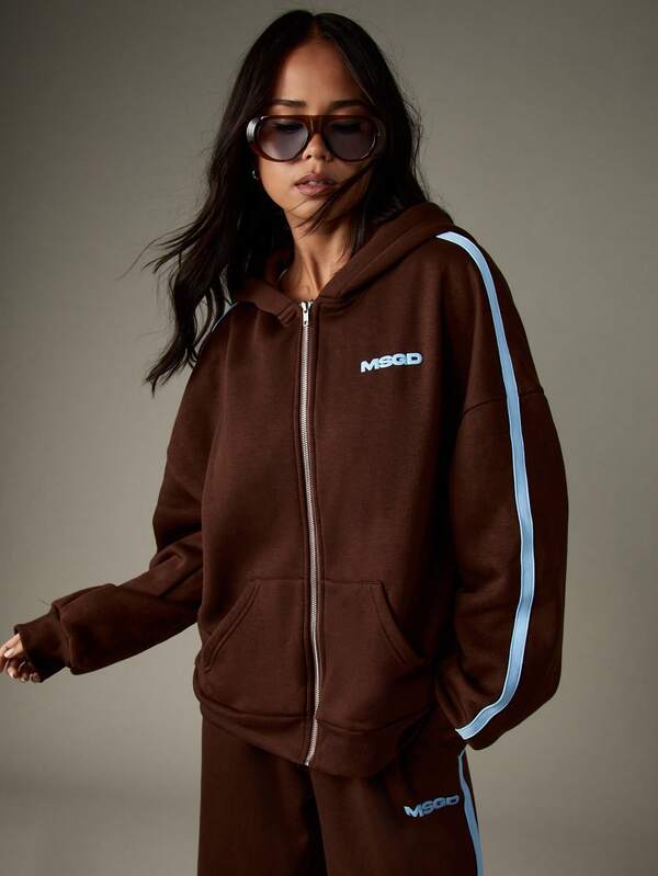 missguided MISSGUIDED Oversized Full Zip Hoodie With Side Stripes
