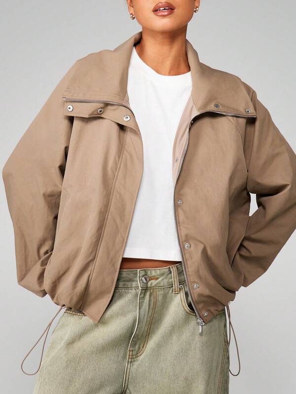 Missguided MISSGUIDED Oversized Funnel Neck Zip Jacket