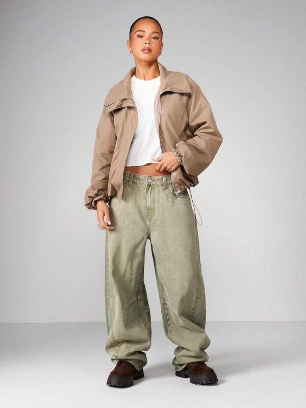 Missguided MISSGUIDED Oversized Funnel Neck Zip Jacket