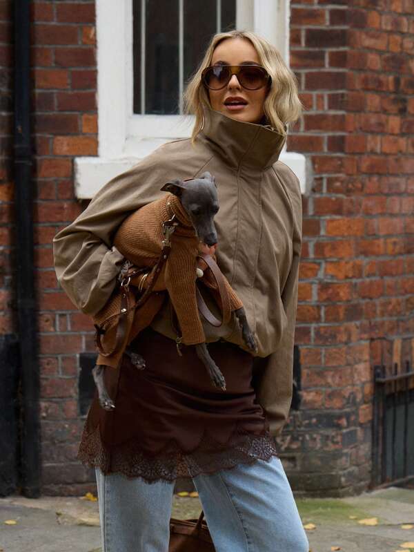 missguided MISSGUIDED Oversized Funnel Neck Zip Jacket