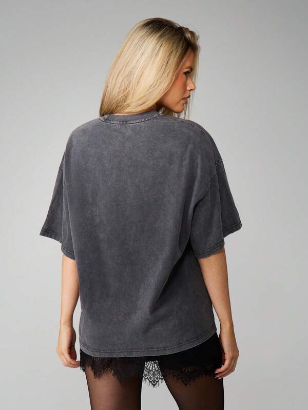 Missguided MISSGUIDED Oversized Graphic Print Crew Neck Tee