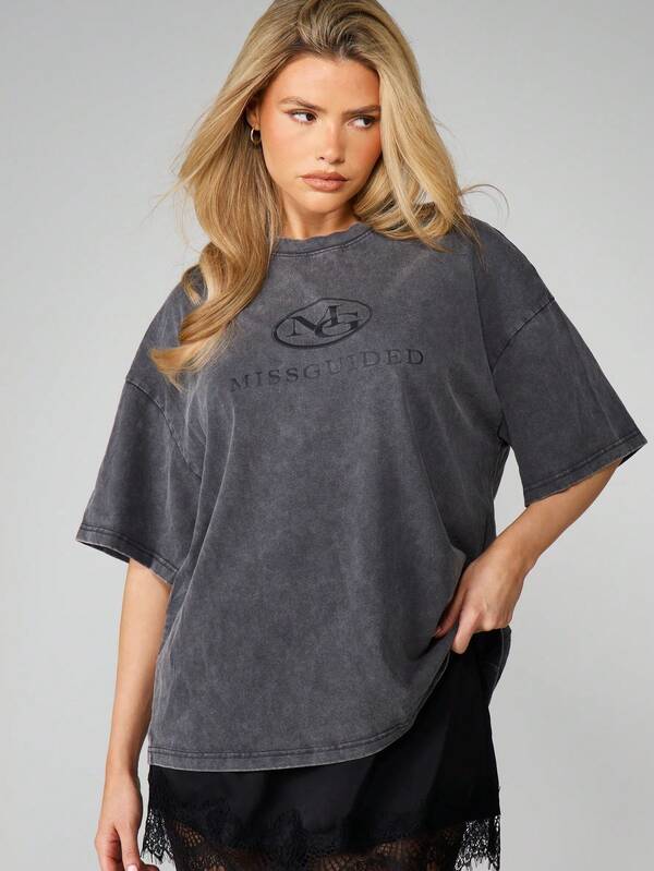 Missguided MISSGUIDED Oversized Graphic Print Crew Neck Tee