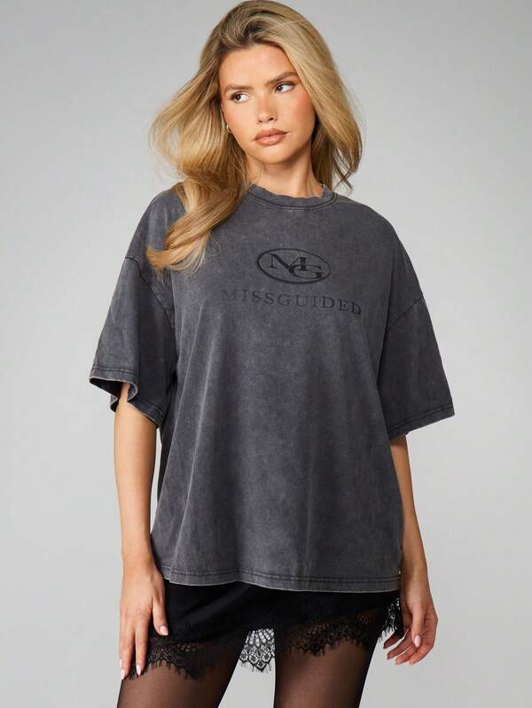 missguided MISSGUIDED Oversized Graphic Print Crew Neck Tee