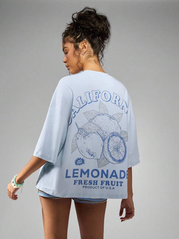 missguided MISSGUIDED Oversized Graphic T Shirt With Lemonade Print