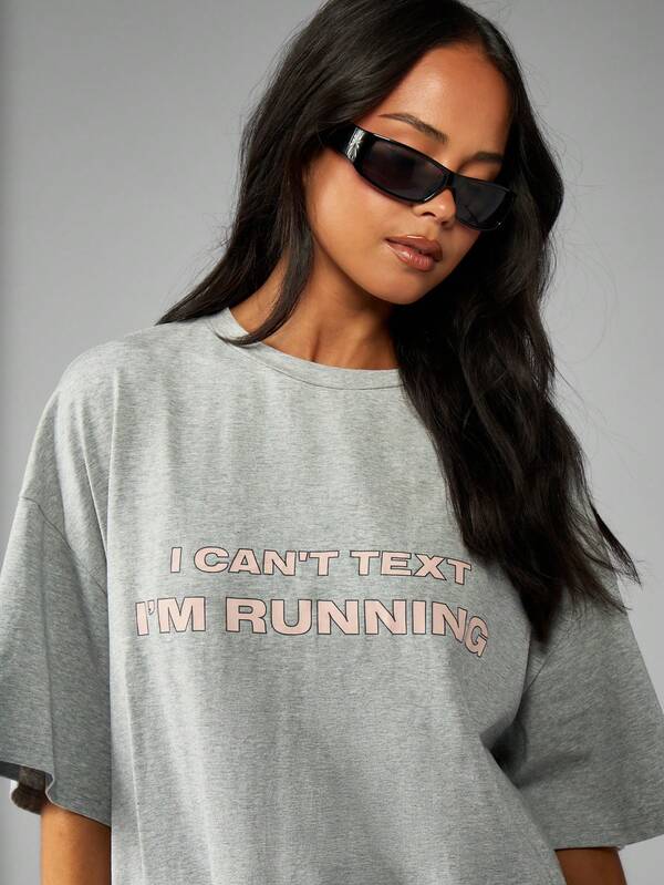 Missguided MISSGUIDED Oversized Graphic T Shirt With Running Message Print