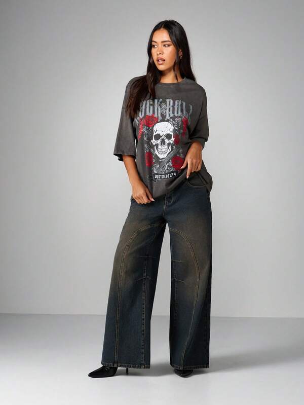 Missguided MISSGUIDED Oversized Graphic T-Shirt With Skull Print