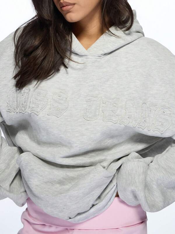Missguided MISSGUIDED Oversized Heather Grey Applique Logo Sweatshirt Hoodie