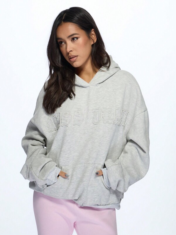missguided MISSGUIDED Oversized Heather Grey Applique Logo Sweatshirt Hoodie