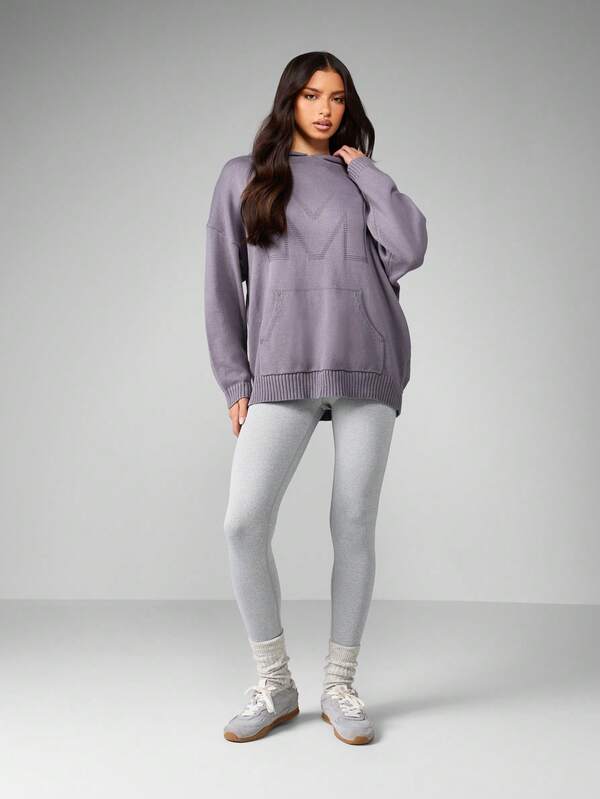 Missguided MISSGUIDED Oversized Hooded Knit Pullover With Centre Pocket