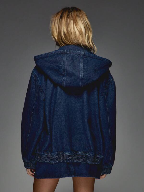 Missguided MISSGUIDED Oversized Hooded Women Denim Bomber Jacket