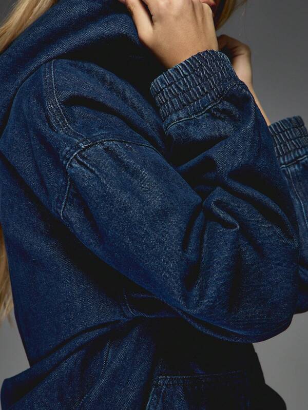 Missguided MISSGUIDED Oversized Hooded Women Denim Bomber Jacket