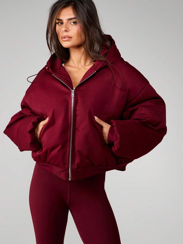 Missguided MISSGUIDED Oversized Hooded Zip Puffer Jacket