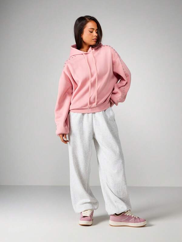 Missguided MISSGUIDED Oversized Hoodie With Metal Stud Details